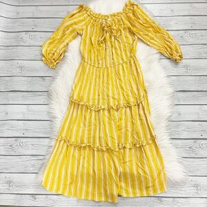 LC Lauren Conrad Yellow Striped  Off the Shoulder Maxi Dress